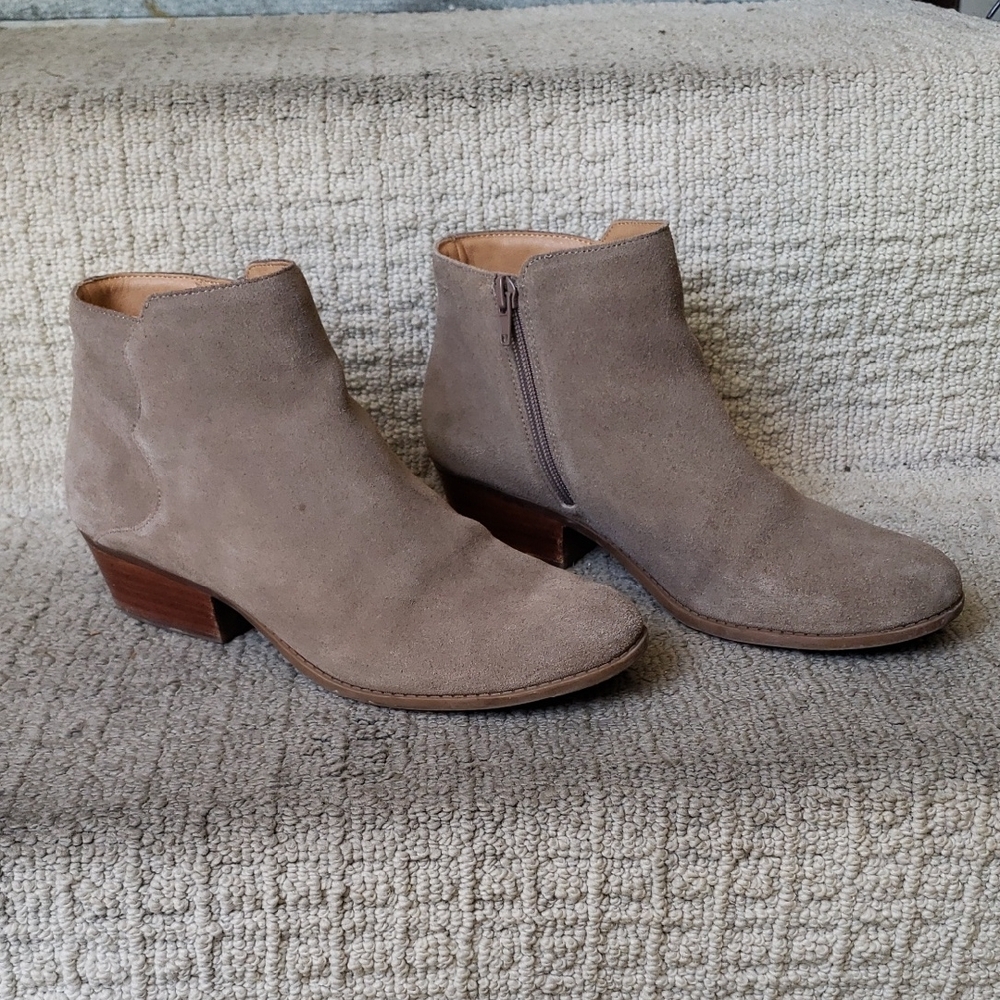 rebels Taupe Suede Ankle Booties with Low Heel